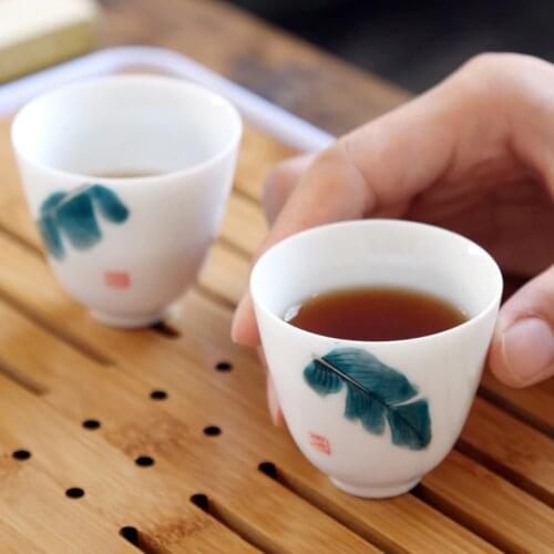 Japanese Banana Leaf Hand-Painted Ceramic Whiteware Ceramic Cup Handmade Kung Fu Tea Ceremony Teacup Master Cup Single Teacups