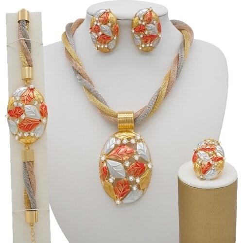 Gold Plating Jewelry Sets African Big Necklace Fine Jewelry Party Women Necklace Dubai Necklace