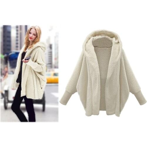 Women Plush Fleece Hooded Sweatshirt Coat Winter Thicken Warm Wool Coats Fluffy Hairy Jackets Outwear Ladies Loose Overcoat