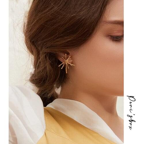 Perisbox Gold Color Metal Firework Stud Earrings for Women Simple Bar Big Earrings Studs Statement Chandelier Earrings Brinco