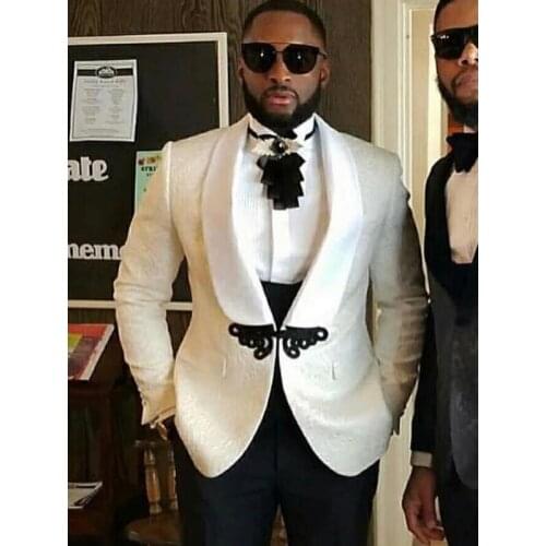 3 Pieces Men Suits For Wedding 2021 Terno White Floral Jacket with Black Pants Business Prom Groom Tuxedo Male Fashion Clothes