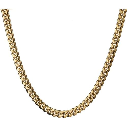 Granny Chic High Quality 10mm Gold Color Stainless Steel Miami Curb Cuban Chain Necklaces Mens Casting Dragon Lock Clasp jewelry