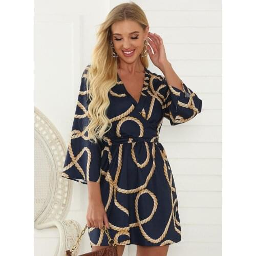 Womens V-neck Dress 2021 New European American Summer Plus Size Loose Streetwear Sexy Elegant Lace High Fashion Print Beach