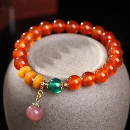 2021 NEW Original Design Agate Bracelet Temperament Beeswax Peach Pendant High-end Jewelry for Women