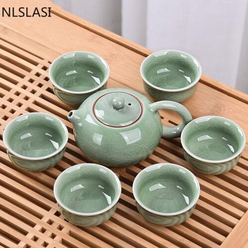 7pcs\lot Chinese celadon tea set Tea set teapot tea cup Travel portable tea set Office household drinking utensils WSHYUFEI