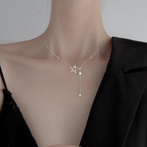 925 Sterling Silver Tassel Crystal Star Charm Pendant Necklace For Women Creative Elegant Party Jewelry dz781