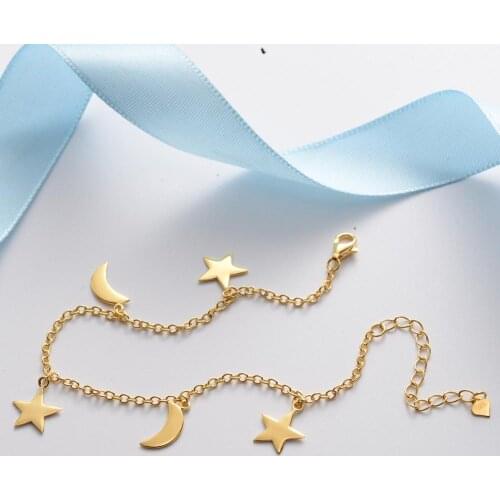 925 Sterling Silver Jewelry Female Gold Moon Star Womens Bracelets Accessories for Women Statement Jewel Birthday Party Gifts