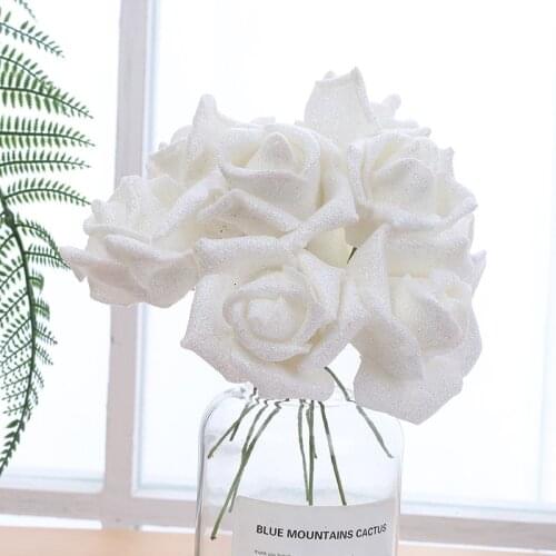1PCs Artificial Rose Bouquet Decorative Glitter Foam Rose Flowers Bride Bouquets for Wedding Home Party Wedding Supplies Decor