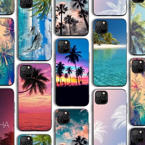 Funda Case for Iphone 12 Case for IPhone 12 11 Pro XR 7 X XS Max Mini 8 6 6S Plus SE 2020 Black Silicone Sea Coconut Tree Coque