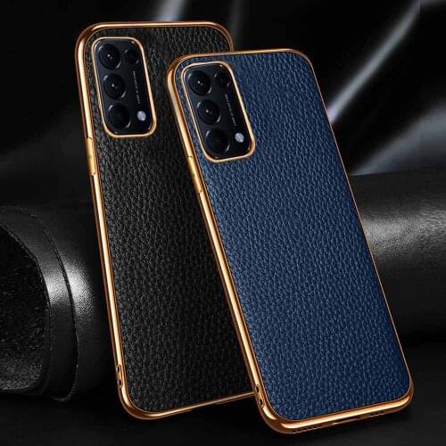Genuine Leather Case For Oppo Reno 5 Pro Plus Case Reno 5K Find X3 Lite Cover Leather & Electroplate Etui Coque For Reno 5 Cases