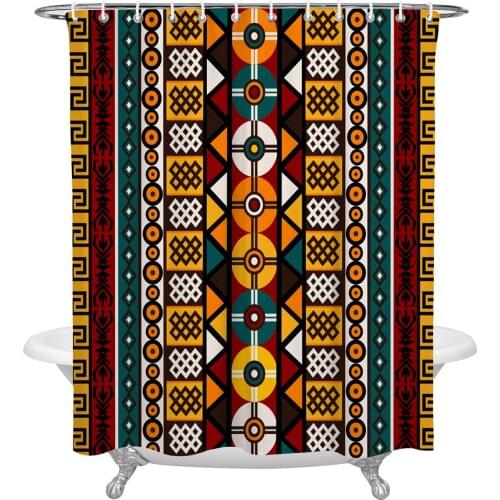 Geometric Pattern Ethnic Shower Curtain Waterproof Polyester Fabric Shower Curtains Home Decoration Curtain with Hook