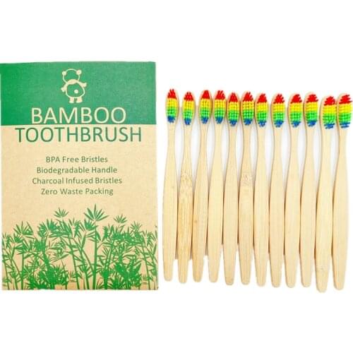 ExiuBro Rainbow Bristle Vegan Free Bamboo Toothbrush Flat Handle Biodegradable Bamboo Tooth brush Eco friendly Bamboo Handle