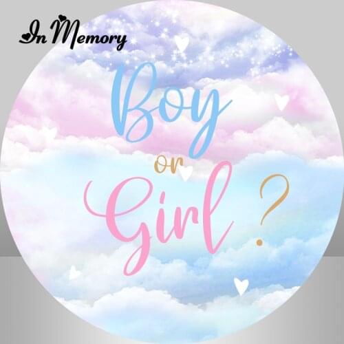 Round Gender Reveal Backdrops Pink Blue Clouds Boy Or Girl Baby Shower Circle Photography Backgrounds For Photo Studio Custom