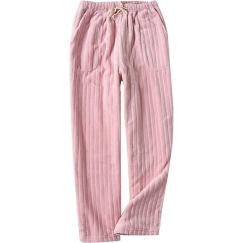 Gowyimmes Big Size Autumn Winter Male Thick Warm Couples Flannel Pants Fashion Velvet Mens Sleepwear Solid Long Harem Pant PD236