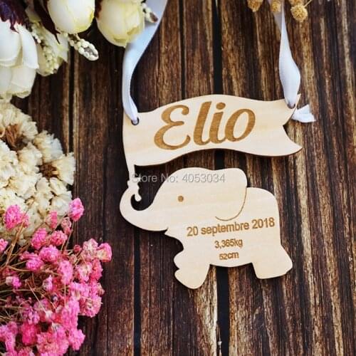Personalized Elephant Ornament - Babys First Christmas Ornament with Birth Details - Custom Wooden Laser Cut Holiday Ornament