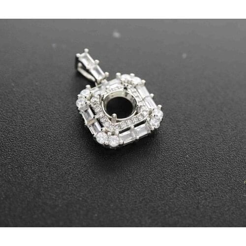 6-9mm Round Gems CZ Stone Solid 925 Sterling Silver Prong Bezel Settings Square DIY Pendant Charm Supplies 1411224