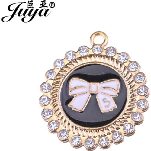 JUYA Round Enamel Charms with CZ Rhinestone for Women DIY Making Jewelry 28x25mm 4pcs/lot High Quality Floating Pendants AO0543