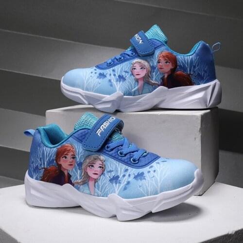 Disney Girls Casual Shoes Autumn Frozen Lightweigh Boys Sneakers Comfortable Children Running Shoes Big Kids Princess Elsa Shoe