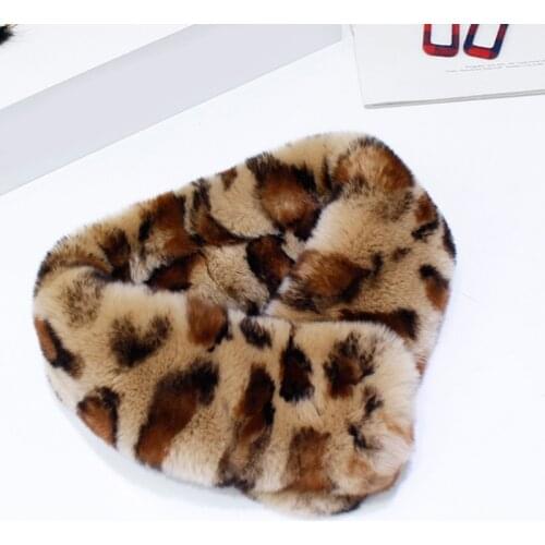 Real Rex Rabbit Fur Collar Scarf Women Keep Warm Thickening Fur Colorful Leopard Print Cross Winter Scarf