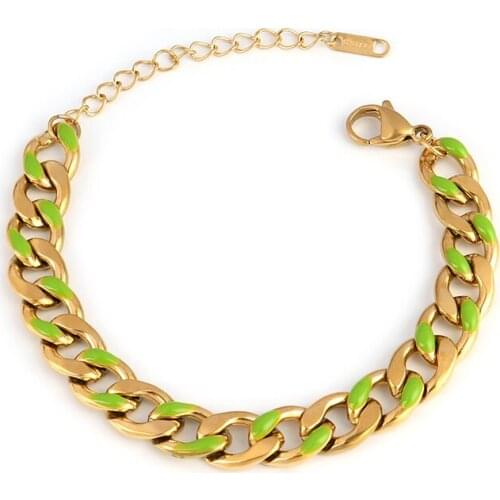 New Fashion Color Thick Chain Bracelet Stainless Steel Bracelets For Women Curb Cuban Chunky Punk Women Bracelet Jewelry Gift