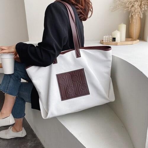 2021 New Women Fashion Ladies Canvas Big Color Simple High Sense Handbag All-Match Casual Commuter One-Shoulder Tote Bag