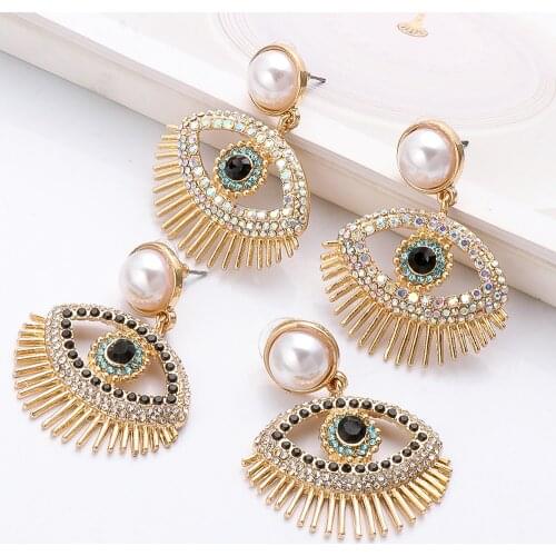 New Luxury Colorful Crystal Evil Eyes Drop Dangle Earrings Statement Rhinestone Ear Ring Fashion Jewelry Accessories For Women