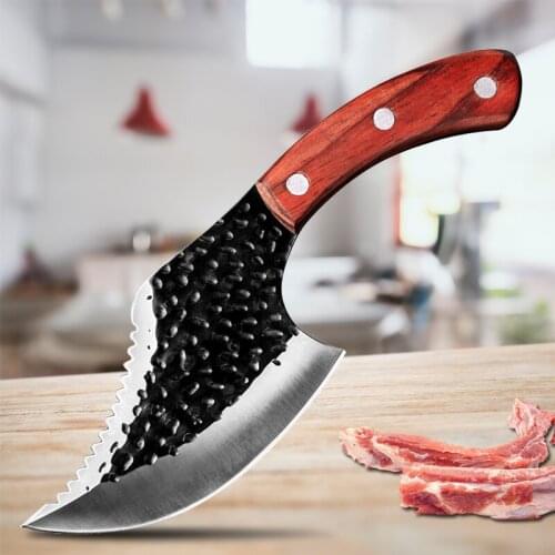 5" Butcher Knife Forged Outdoor Hunting Knife 5CR15 Stainless Steel Chef Knife Meat Cleaver Kitchen Fishing Knife with Cover