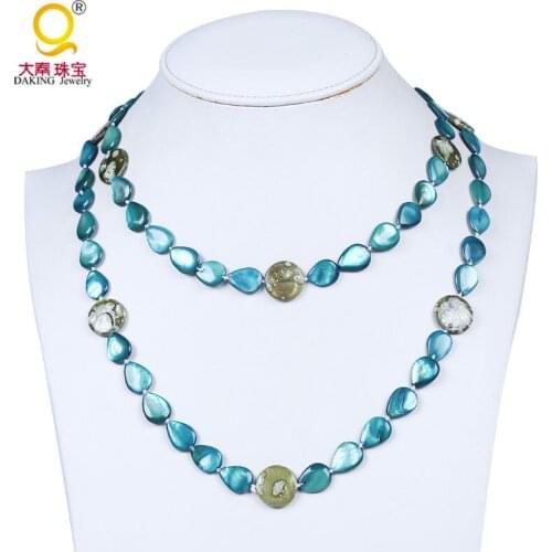 New style colorful coin & tears drop shaped shell necklace mother of pearl necklace handmade beaded long necklace