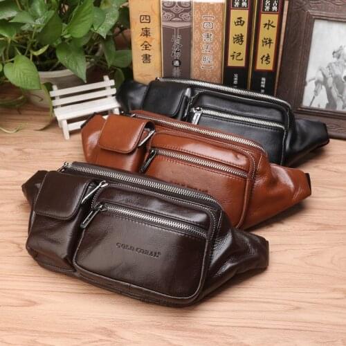 Genuine Leather Men Waist Pack Bum Bags Travel Multi-Purpose Retro Male Real Cowhide Sling Chest Bags Hip Fanny Belt Pack