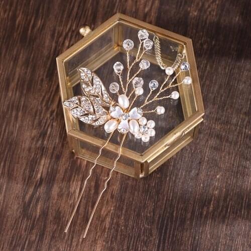 Romantic Fashion Rhinestone Crystal Pearl Headdress Golden Wedding Women Tiara With The Bride Contracted Flower Girl Hairpins