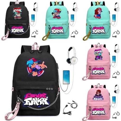 Games Friday Night Funkin Backpack USB Charge Laptop Backpack Women Men Casual Canvas Teenagers Computer Notebook School Bags