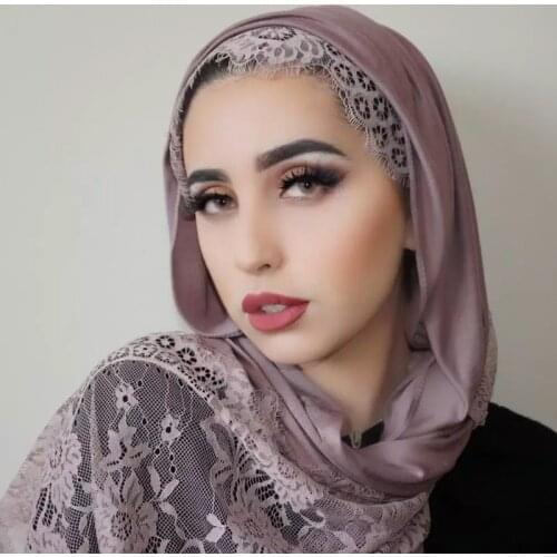 2021 Lace Scarf Hijab For Women Soft Cotton Muslim Headscarf Malaysia Hijab Turbans Female Head Wraps Scarves Foulard Femme
