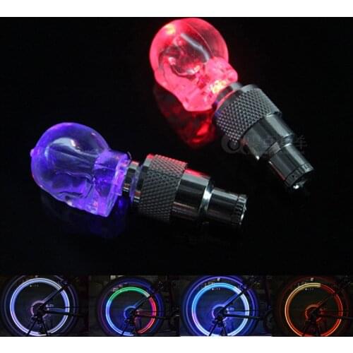 2pcs Skull MIX LED Flash Light Neon Lamp Night Bike Car Tire Tyre Wheel Valve Bicycle Bike Light Caps SM023