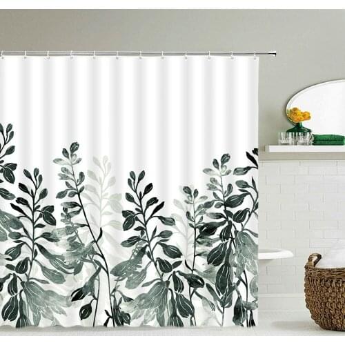 Waterproof Shower Curtain with 12 Hooks Fresh Flowers Leaf Plant Printed Bath Curtains Polyester Cloth Bathroom Accessories