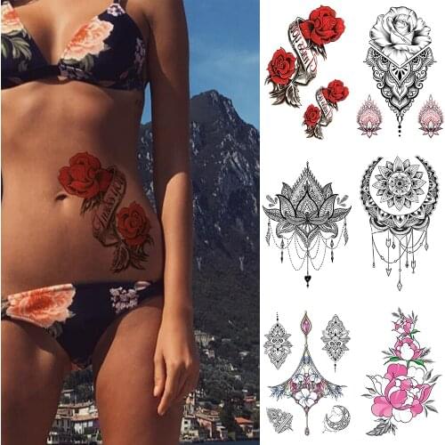 Waterproof Temporary Tattoo Sticker Rose Mandala Henna Flash Tattoos Dreamcatcher Butterfly Body Art Arm Fake Tatoo Women Men