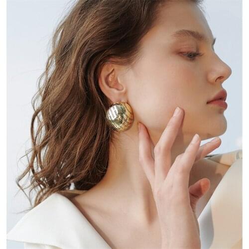 AOMU 2020 S925 French Retro Fashion Hemispherical Metal Letter Hyperbole Earrings Simple for Female Trendy Jewelry Gifts