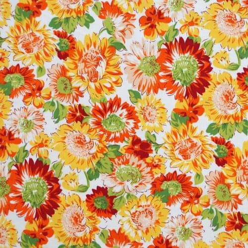 1 Yard Cotton Poplin Fabric for Sewing Patchwork, Dress, Cloth, Bedding - Big flowers(Red and Yellow flower) (width=140cm)