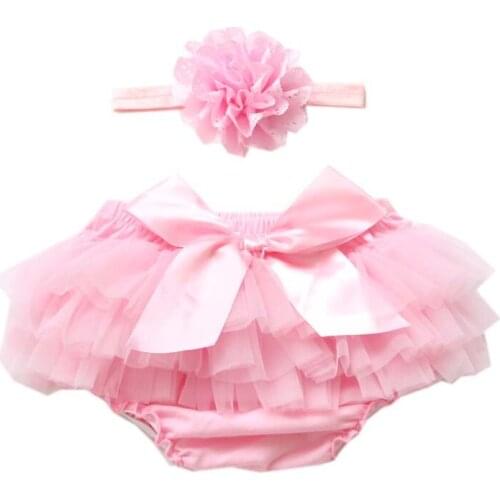 Baby Girl Ruffle Shorts Diaper Cover Bloomers Baby Girls Bloomer with Headband Cotton Newborn Baby Bloomers Chiffon Pants Set