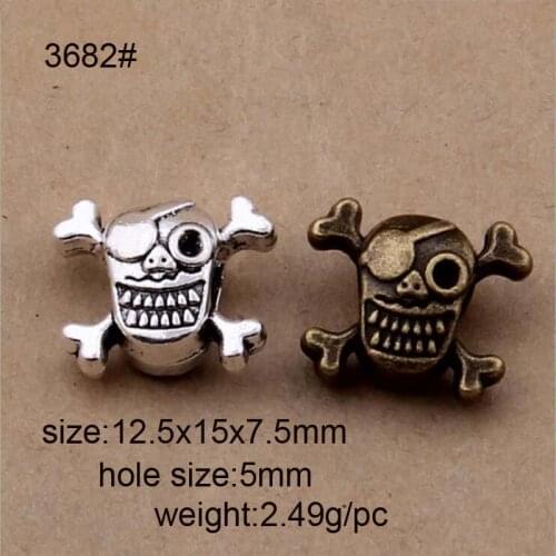 20pcs 12.5x15x7.5mm Antique Ailver Plated Alloy Skull Beads With Big Hole Fit European Bracelet Jewelry DIY