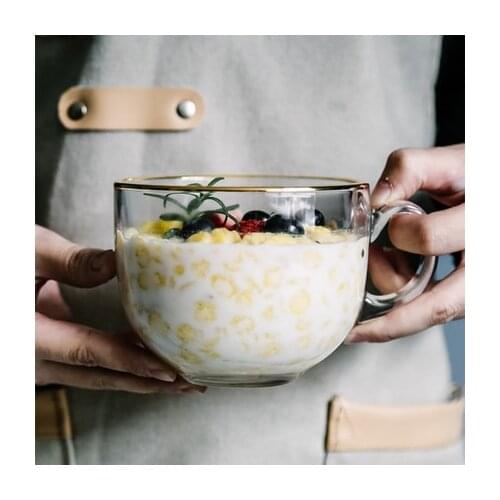 450ml Cartoon Glass Mug blank Pattern Breakfast Milk Oatmeal Cup Home Office Tea Cup Large Capacity