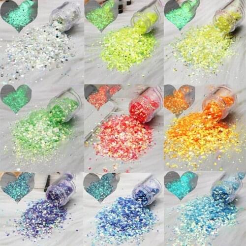 500g Glow In Dark Iridescent Nails Art Glitter Luminous Gold/Sliver Sequins Long Last Glowing Noctilucent Chunky Glitter H