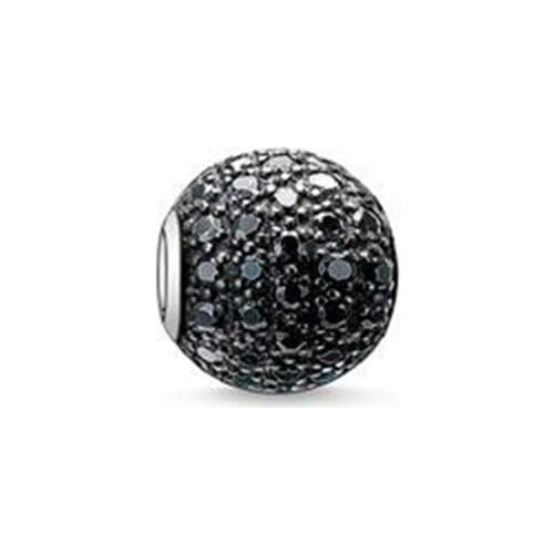 925 Sterling Silver Black Zirconia-pave Bead, Thomas Style Karma DIY Beads Making Ts Jewelry Fit Bracelet Necklace for Women Men