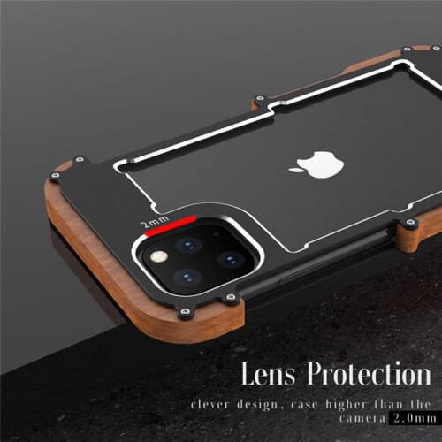 For iPhone 12 Pro Max 12 Mini 11 Pro S 2020 X 6 6s 7 8 Plus XR XS Case Aluminum Bumper Metal & Wood Shockproof Back Phone Case