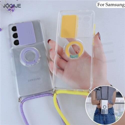 Crossbody Lanyard Ring Holder Case For Samsung S21 Ultra S21FE Slide Camera Lens Protective Cover For S21 Plus G998B G998U G9980