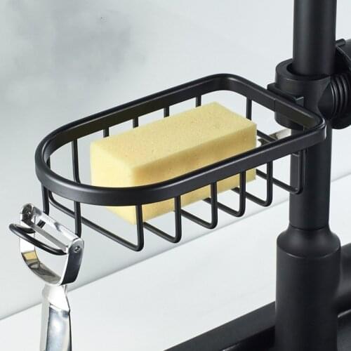 Black Faucet Storage Rack Rag Storage Draining Shelf Hole-Free Household Kitchen Supplies Dish-Washing Sponge Sink