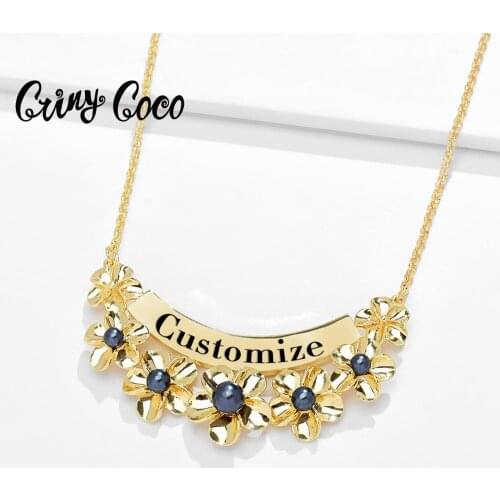 Cring Coco Personalized Name Necklaces Top Quality Gold Color Alloy Flower Custom Letter Pendants Necklaces for Women Mother New