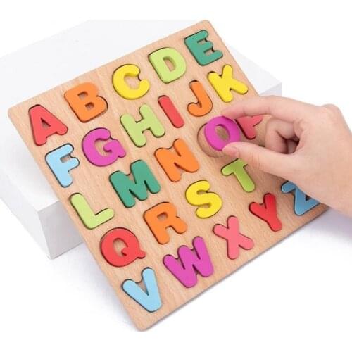 1 PC Wooden Board with Colorful Alphabet Number 3D Puzzle Sets Kids Early Educational Toy Letter Matching Family Game Board