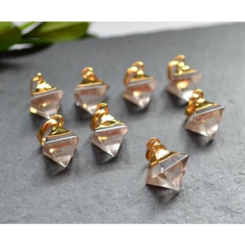 Nature faceted pyramid clear crystal quartz Terminated pendant with Electroplated gold edge