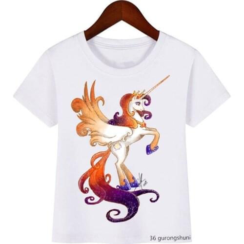 New Rainbow Unicorn Cartoon Print T-shirt for Girls Funny Kids Tshirt Summer Casual Cute Boys T Shirt White Short Sleeve Tops