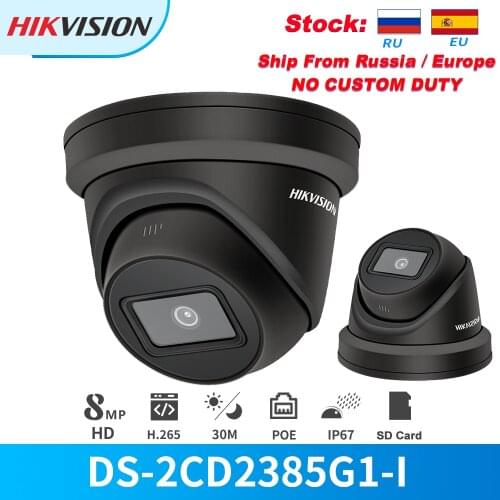 Hikvision IP Camera 8MP DS-2CD2385G1-I PoE IR Dome SD Card Slot IP67 Powered by Darkfighter Onvif Video Surveillance Black Color